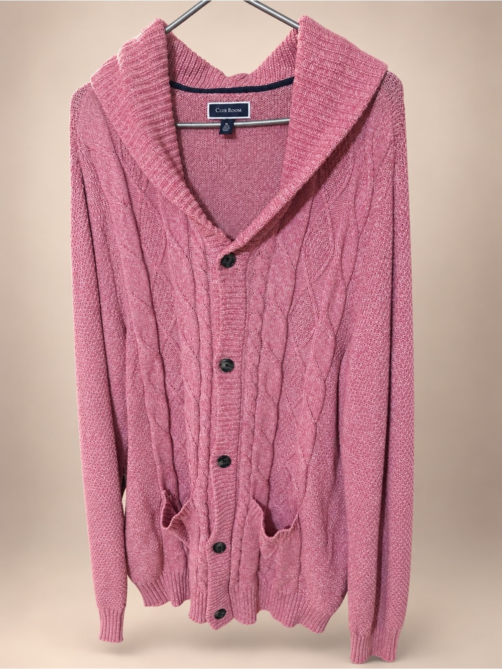 Club Room Women’s Rose Pink Shawl Collar Cable Cardigan